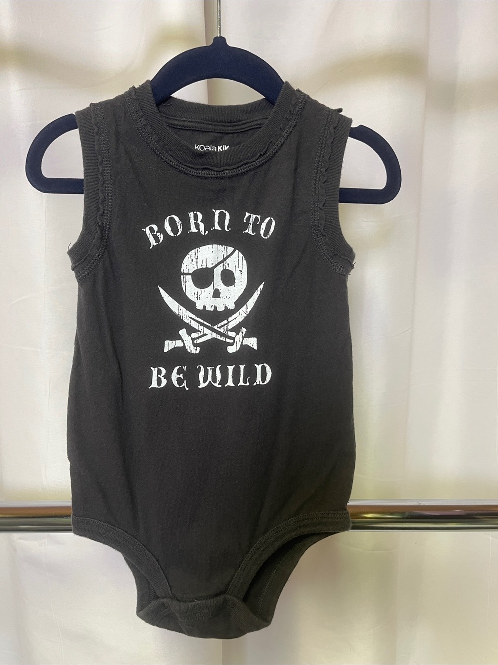 Koala Kik baby dark gray “Born to Be Wild' Sleeveless Baby Bodysuit 9-12 months